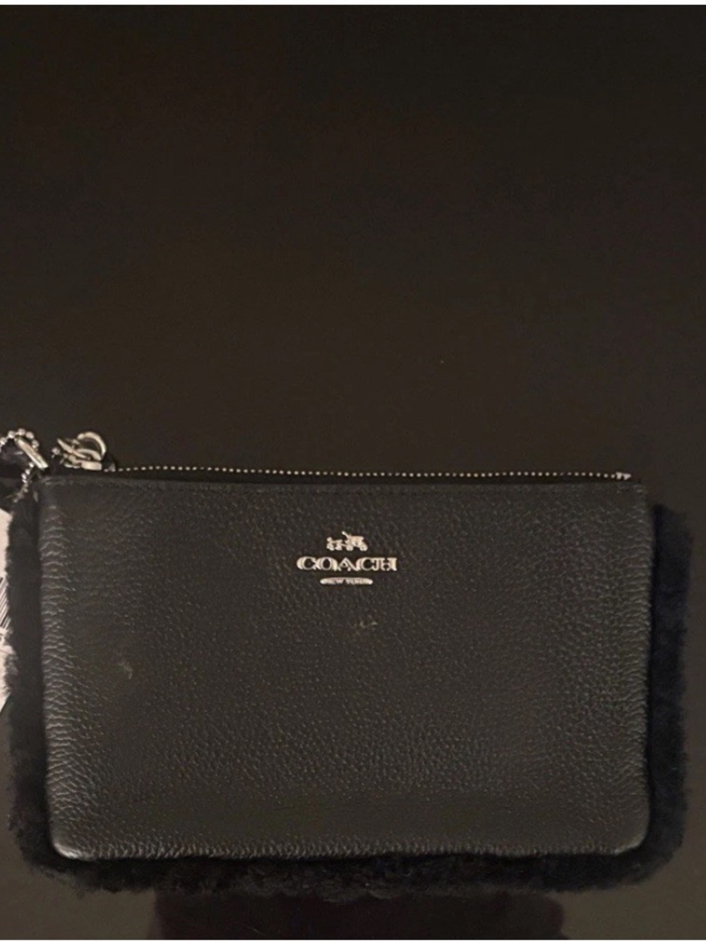 Coach Black Leather Zip Pouch with Silver Logo
